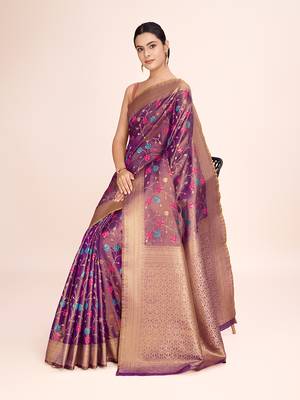 Light Brown banarasi tissue silk blend weaving zari work saree 4