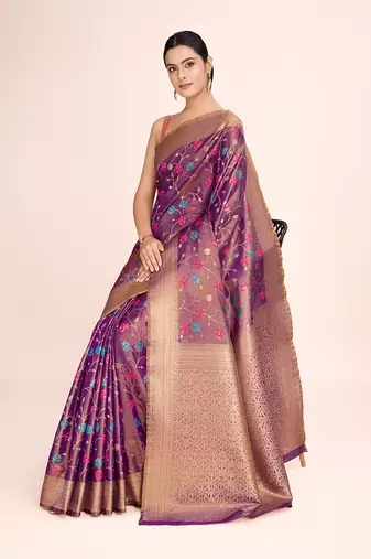 Light Brown banarasi tissue silk blend weaving zari work saree