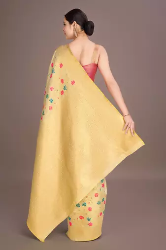 Cream banarasi tissue silk blend weaving zari work saree