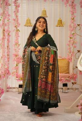 Women's designer silk anarkali gown palazzo with dupatta sets 1
