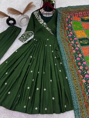 Women's designer silk anarkali gown palazzo with dupatta sets 4