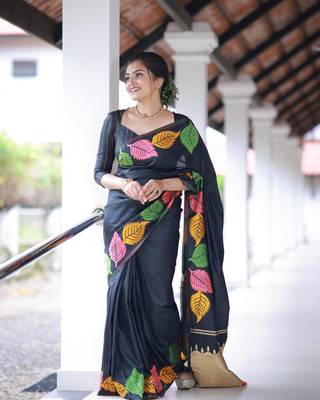 Black silk blend sarees with blouse 1