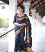 Black silk blend sarees with blouse