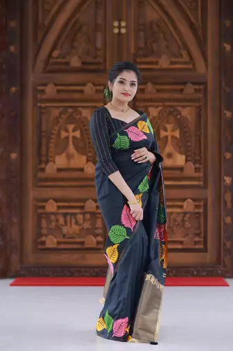 Black silk blend sarees with blouse