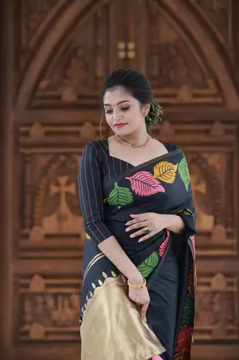 Black silk blend sarees with blouse