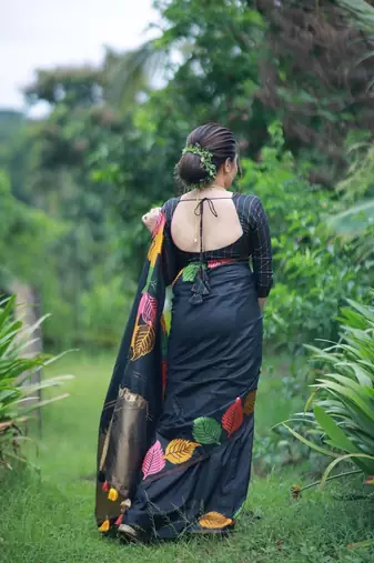 Black silk blend sarees with blouse
