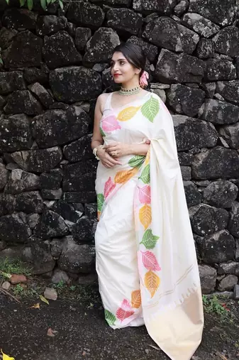 White silk blend sarees with blouse
