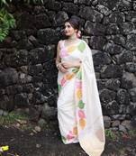 White silk blend sarees with blouse