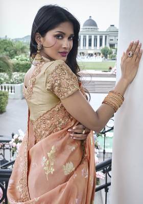 Peach embroidered silk Blend contemporary saree 3