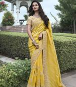 Yellow embroidered silk blend contemporary saree
