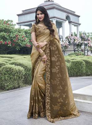 Brown embroidered silk blend saree 1