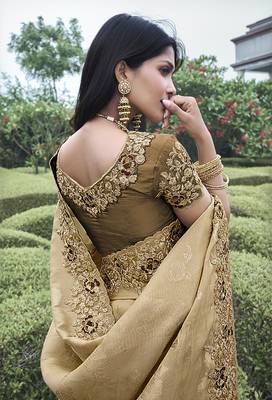 Brown embroidered silk blend saree 3