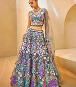 Green Organza Sequins & Patch work Semi-Stitched Lehenga choli & Dupatta