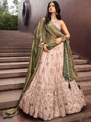 Green Viscos   Sequins work Semi-Stitched Lehenga choli & Dupatta 1
