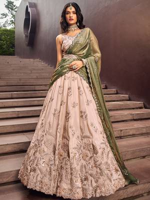 Green Viscos   Sequins work Semi-Stitched Lehenga choli & Dupatta 2