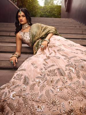 Green Viscos   Sequins work Semi-Stitched Lehenga choli & Dupatta 3