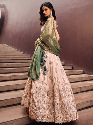 Green Viscos   Sequins work Semi-Stitched Lehenga choli & Dupatta 4