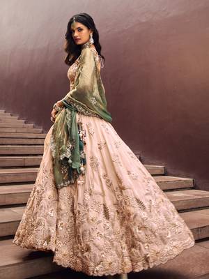 Green Viscos   Sequins work Semi-Stitched Lehenga choli & Dupatta 5