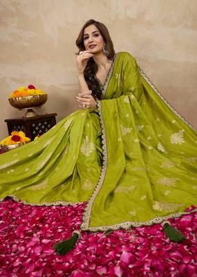 Green Viscose Silk Cut work Embroidery border Saree with Embroidered Blouse 4