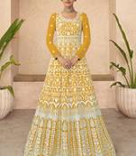 Mustard georgette chanderi silk salwar suit with dupatta