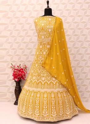 Mustard georgette chanderi silk salwar suit with dupatta 3