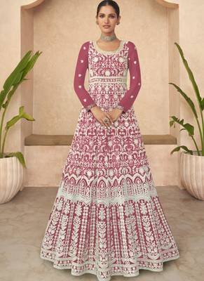 Dusty pink georgette chanderi silk salwar suit with dupatta 1