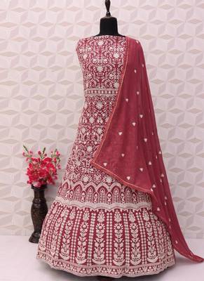 Dusty pink georgette chanderi silk salwar suit with dupatta 3