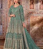 Light green butterfly net anarkali suit with dupatta