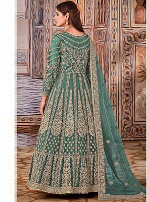 Light green butterfly net anarkali suit with dupatta 2