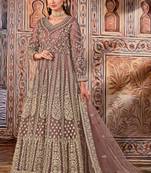 Brown butterfly net anarkali suit with dupatta