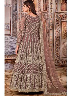 Brown butterfly net anarkali suit with dupatta 2