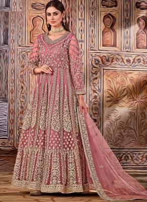 Light pink butterfly net anarkali suit with dupatta 1