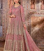Light pink butterfly net anarkali suit with dupatta