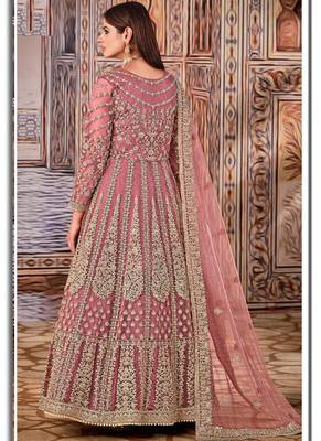Light pink butterfly net anarkali suit with dupatta 2