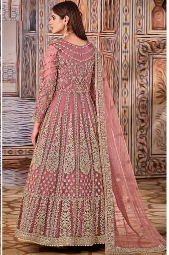 Light pink butterfly net anarkali suit with dupatta