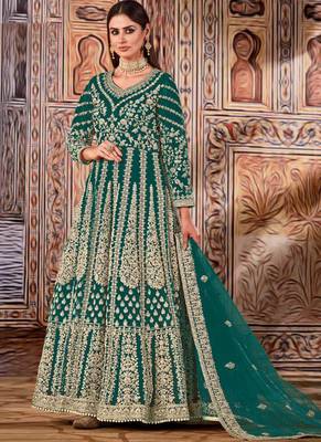 Green butterfly net anarkali suit with dupatta 1