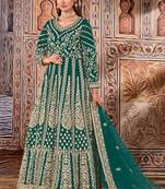 Green butterfly net anarkali suit with dupatta