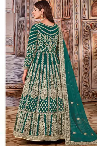 Green butterfly net anarkali suit with dupatta