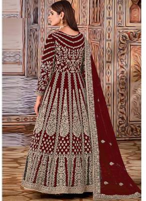 Maroon butterfly net anarkali suit with dupatta 2