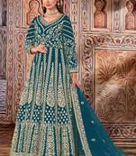 Teal butterfly net anarkali suit with dupatta
