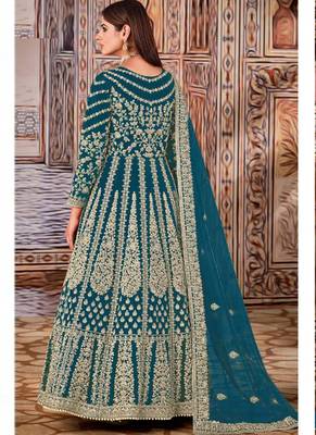 Teal butterfly net anarkali suit with dupatta 2