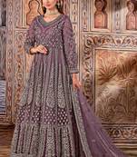 Purple butterfly net anarkali suit with dupatta