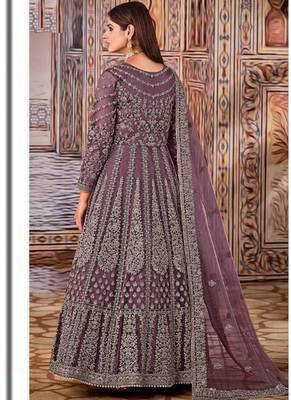 Purple butterfly net anarkali suit with dupatta 2