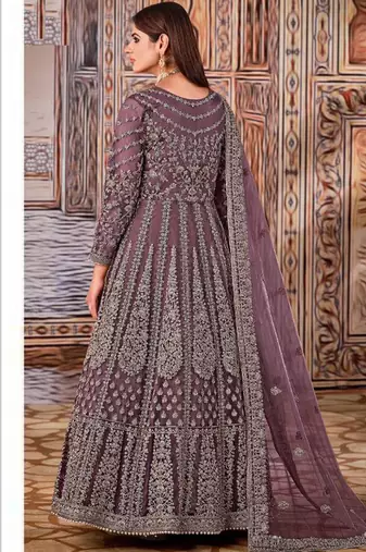 Purple butterfly net anarkali suit with dupatta