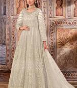 Cream butterfly net anarkali suit with dupatta