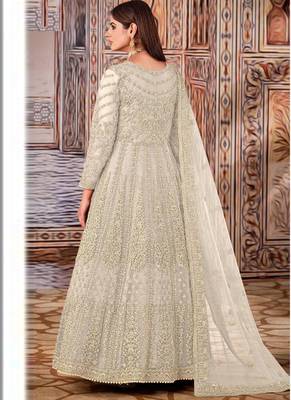 Cream butterfly net anarkali suit with dupatta 2