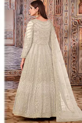Cream butterfly net anarkali suit with dupatta