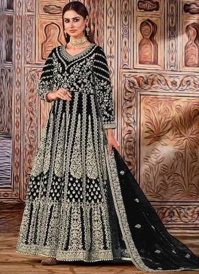 Blue butterfly net anarkali suit with dupatta 1