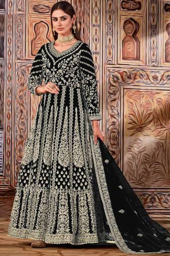 Blue butterfly net anarkali suit with dupatta