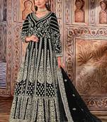 Blue butterfly net anarkali suit with dupatta